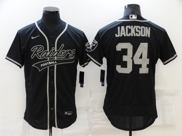 Men's Las Vegas Raiders #34 Bo Jackson Black Flex Base Stitched Jersey